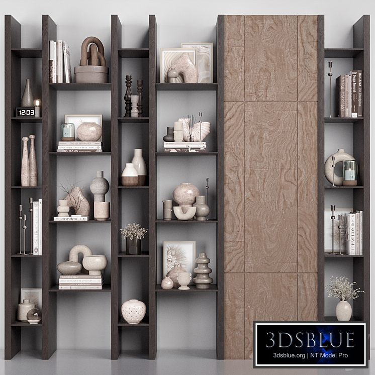 Rack - Shelf 08 - Wooden Shelves With Decorative Objects and Books - Bookcases