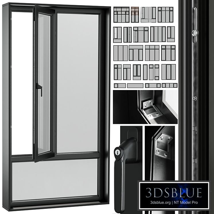 open window & close metal window with metal & leather blinds