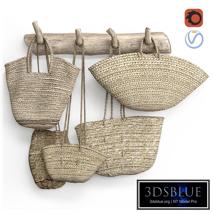 wall decor set with old wicker bags