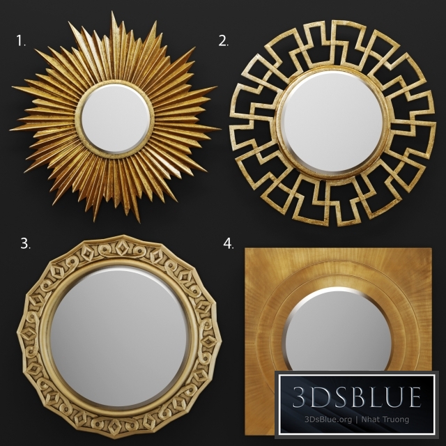 A set of mirrors. sun, luxury decor, golden, metallic, decorative
