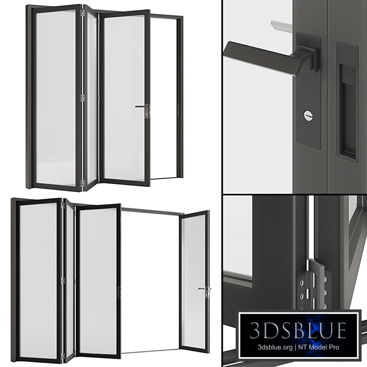 Folding sliding metal doors windows.