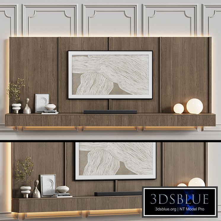 TV wall in neoclassical style with decor 08