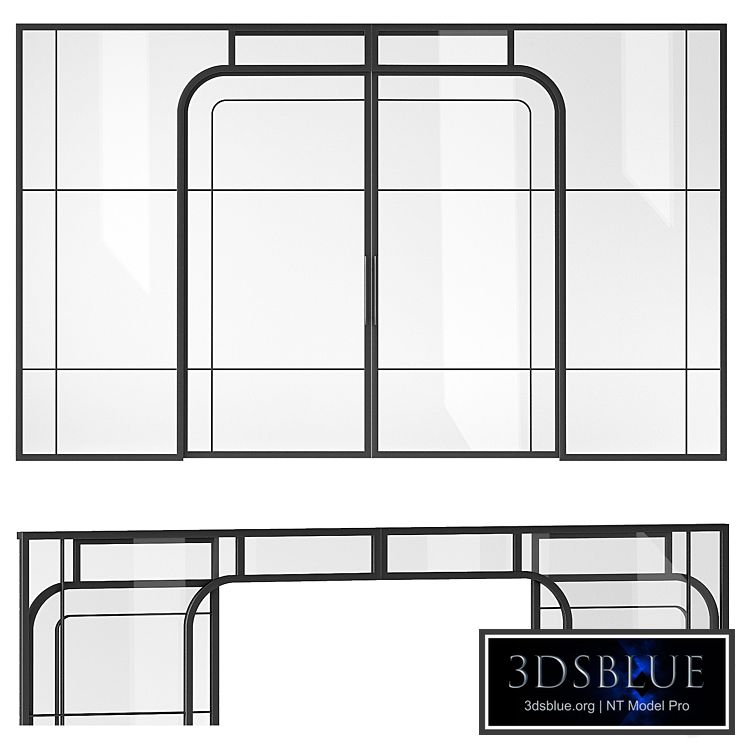 Sliding partition made of metal and glass