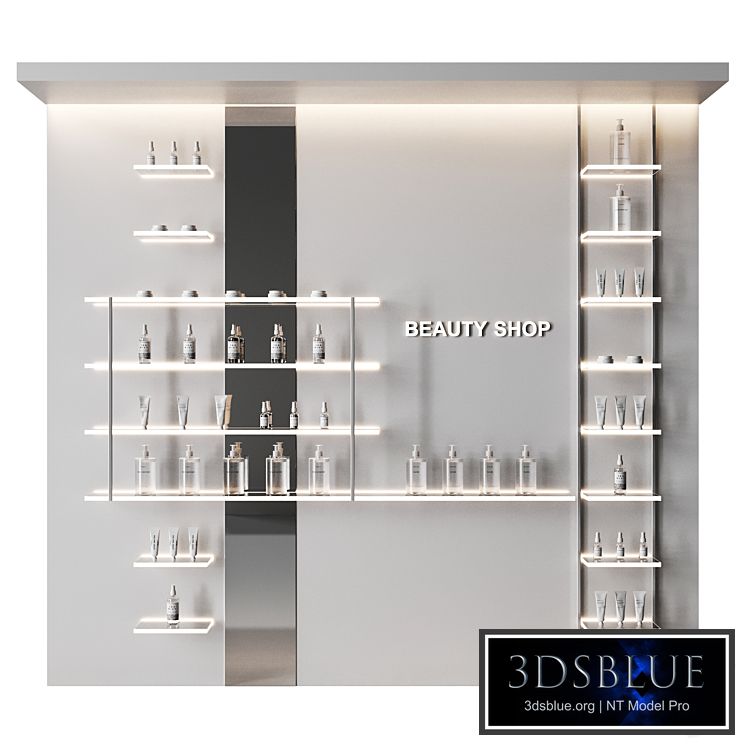 Glowing shelves for a cosmetics store