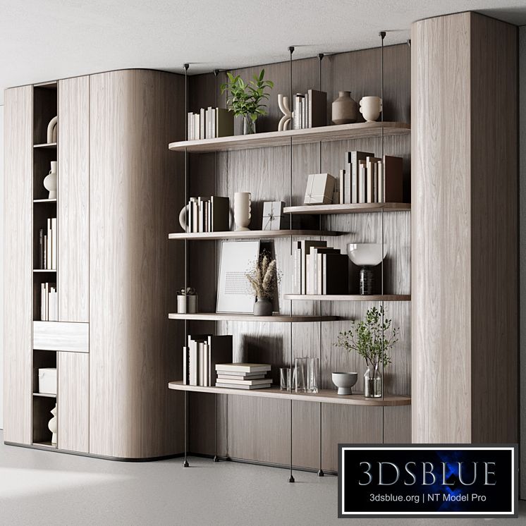 Cabinet Furniture - Wooden Shelves Decorative With Plants and Book 06