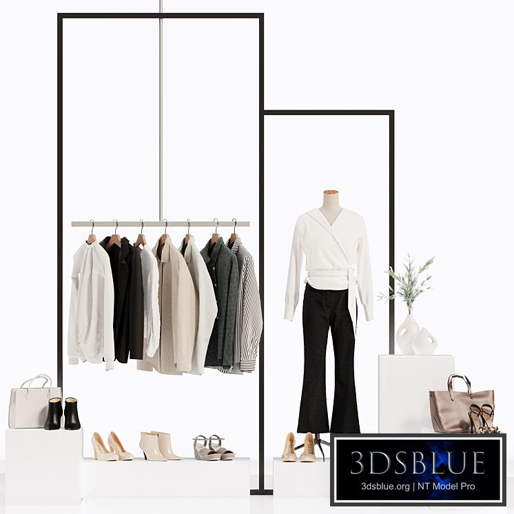 Clothes store showcase, mannequin, hanger, clothes, wardrobe
