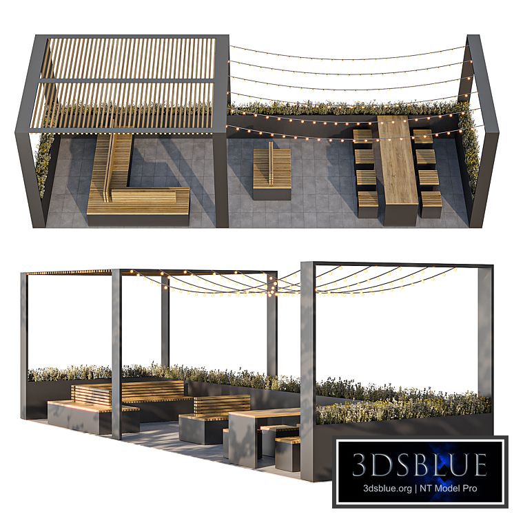 City parklet with garland