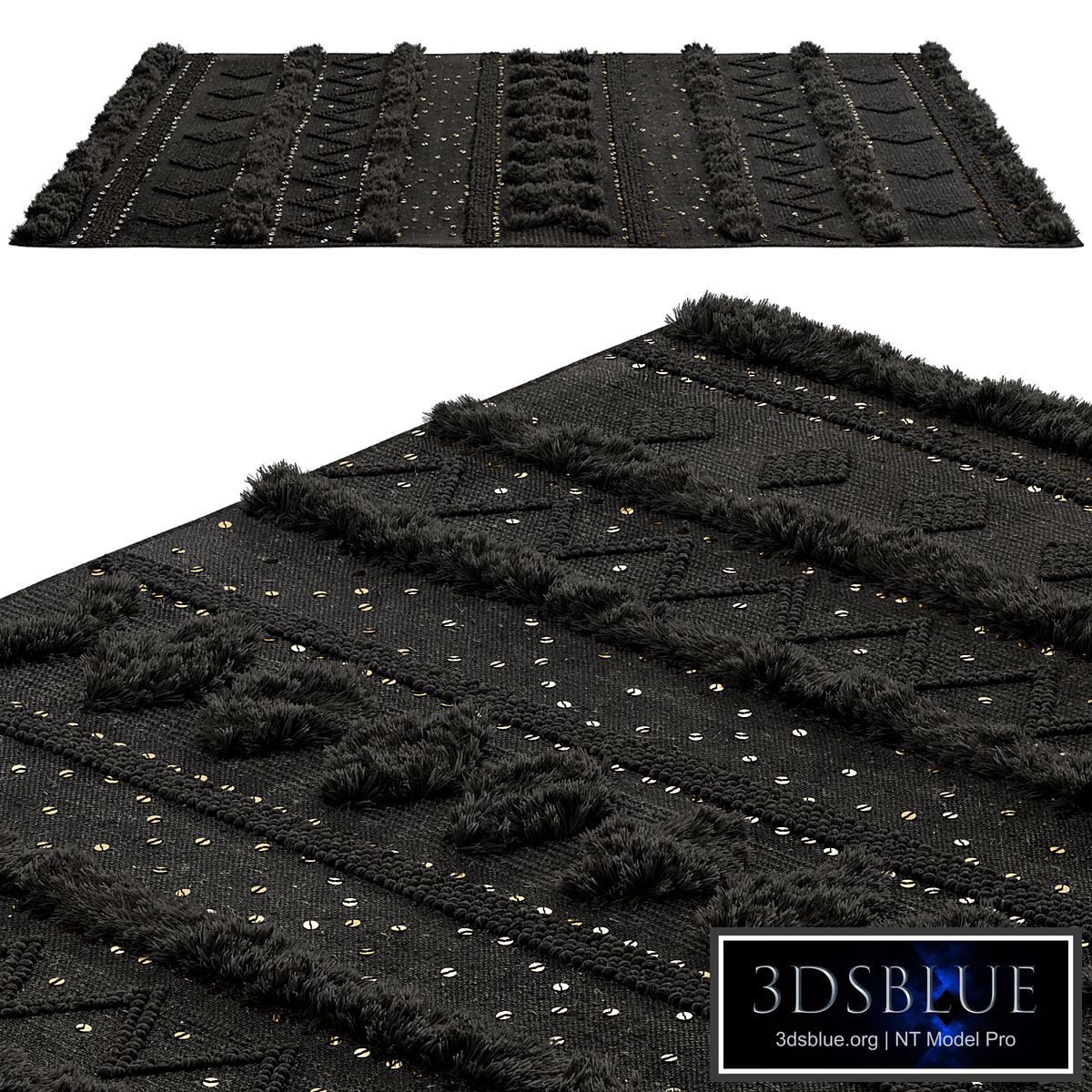 nuLOOM Black Wool Raised Geometric Shag Rug