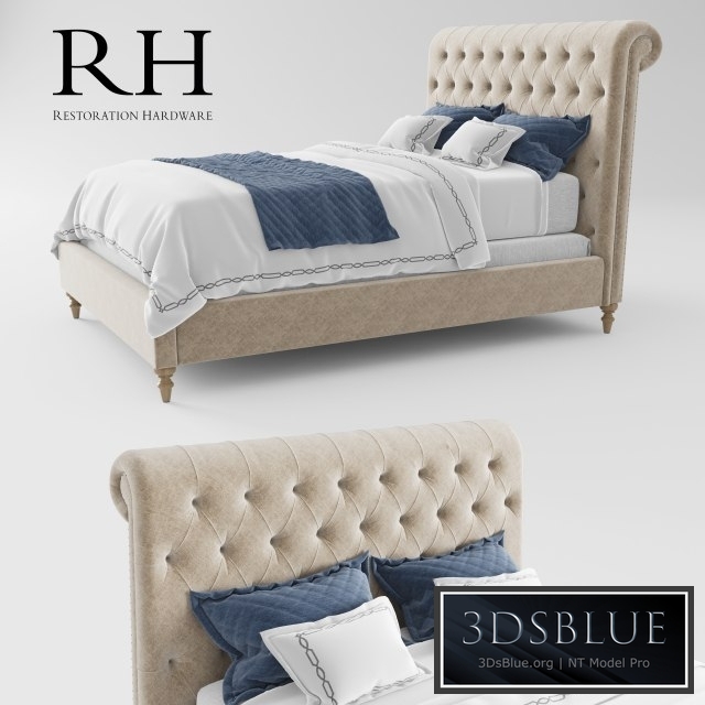 RH Chesterfield Fabric Sleigh Bed