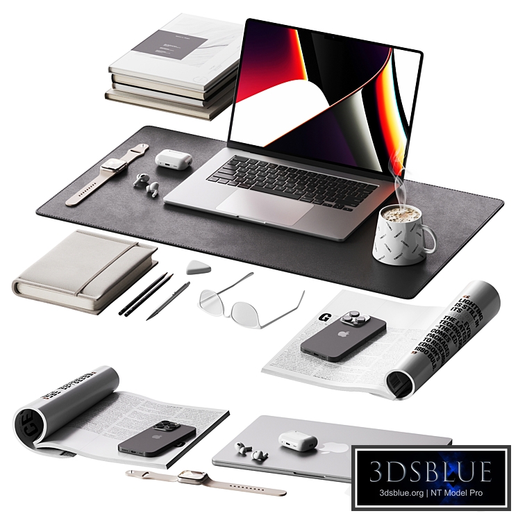 Gray minimalistic decor for a workplace with a set of Apple equipment
