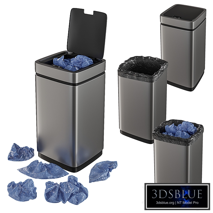 Set of trash cans with contents