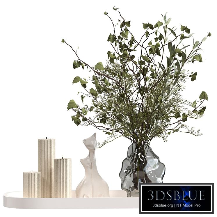 Decorative set with candles and a bouquet of branches