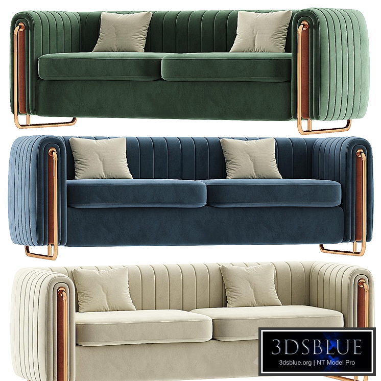 Modern Velvet Sofa Channel Tufted Arms and Back Green