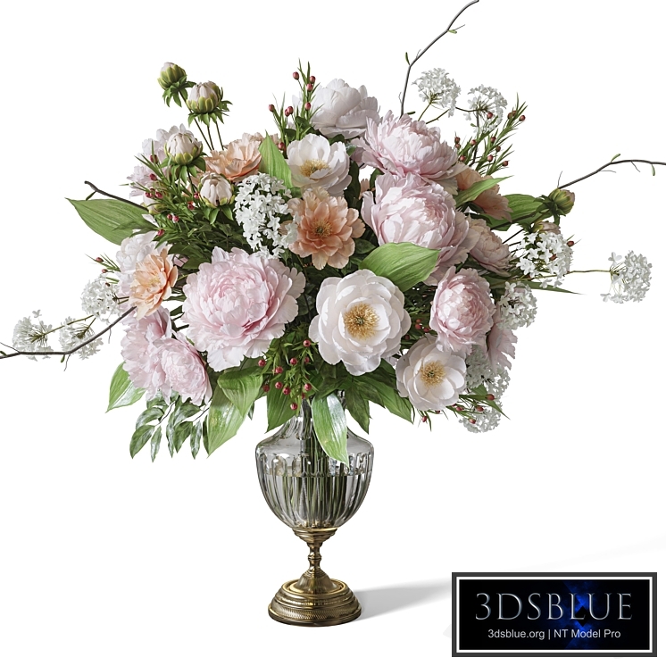 Flower Set 071 peonies gold crystal vase