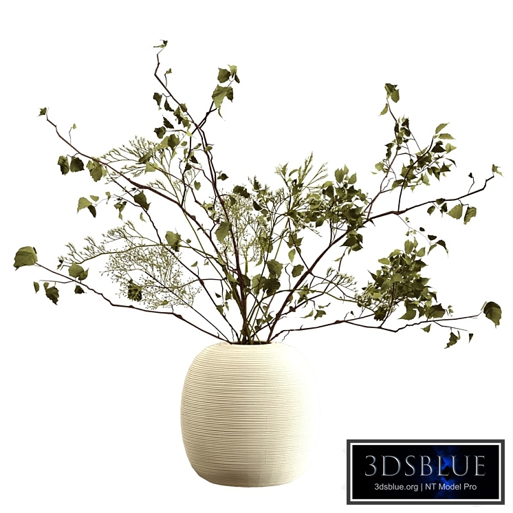 Bouquet of branches in a clay vase