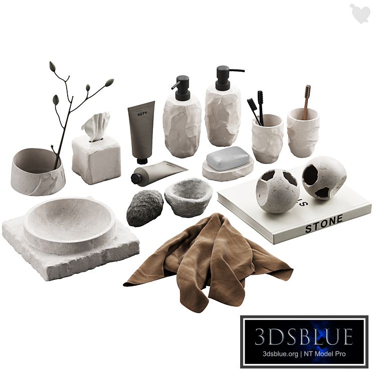 488 bathroom decorative set 04 cracked concrete accessories 01