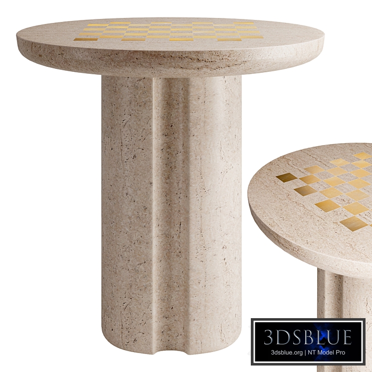 Kikko White Travertine and Brass Inlay Game Side Table