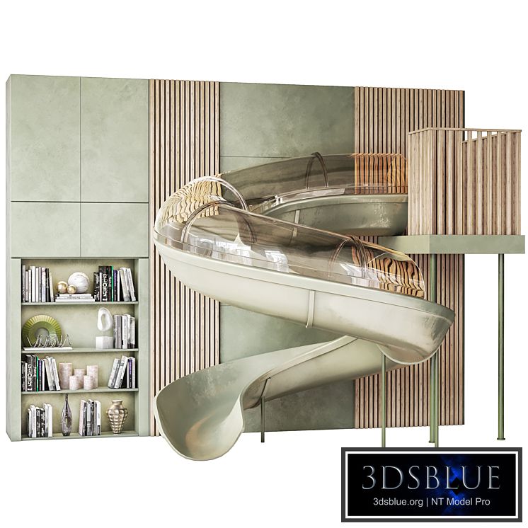 Children's wall with slide and decor