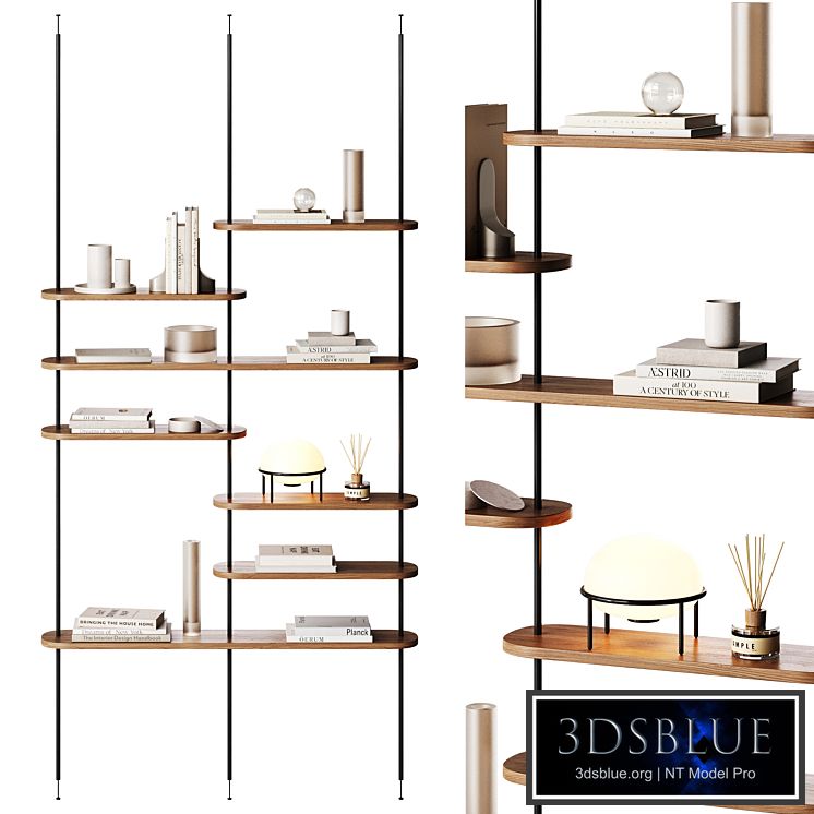 Minimalistic wooden shelving with decor