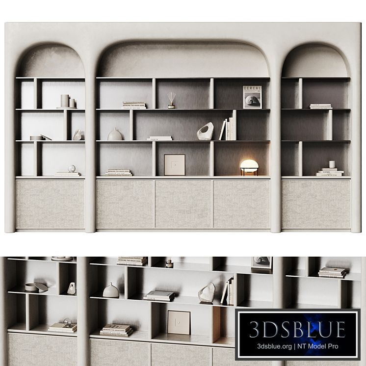 Gypsum shelving with curved shape and metal