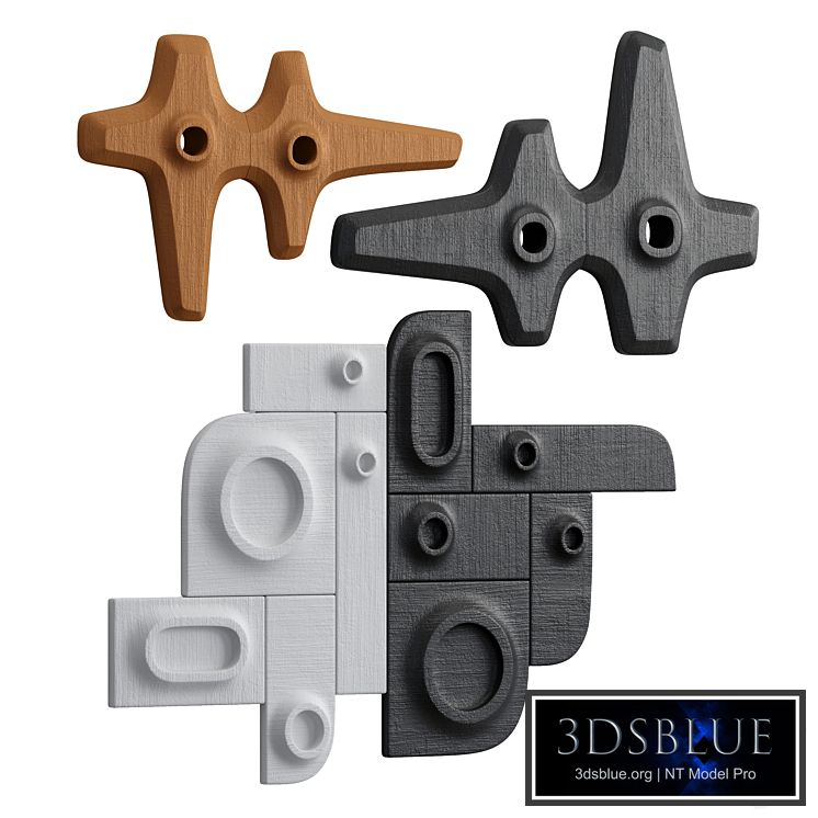 Wall sculpture with plaster and wood materials