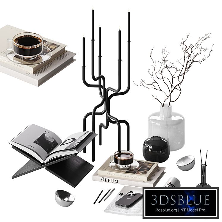 Modern black decorative set with a large candle holder