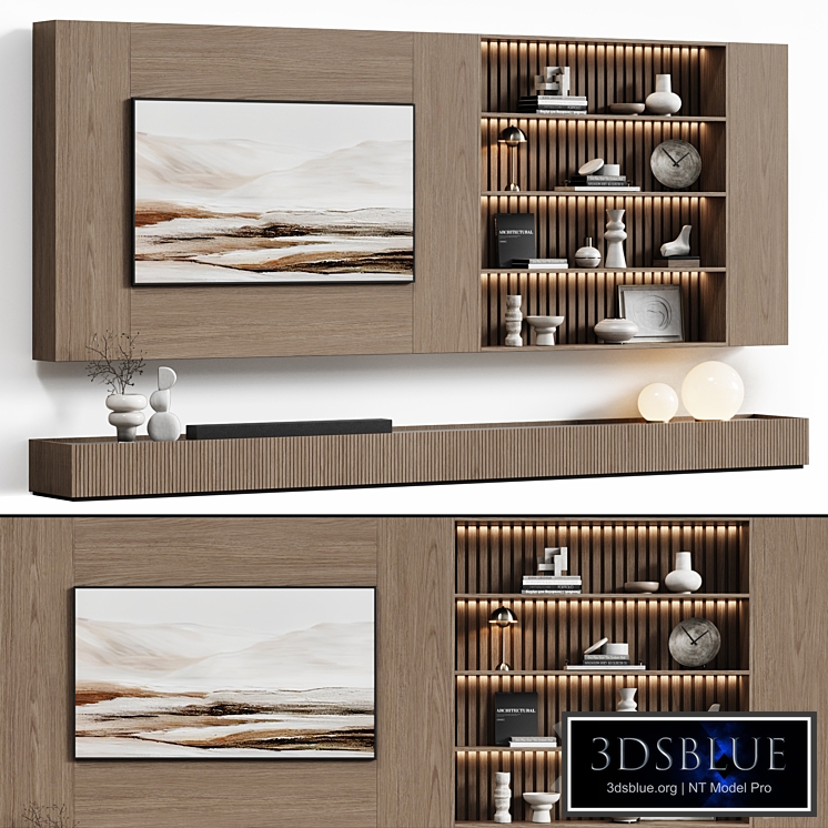 Modular TV wall in a modern minimalist style with decor 10