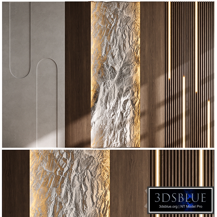 Headboard wood and concrete 3d Wall Panel 02