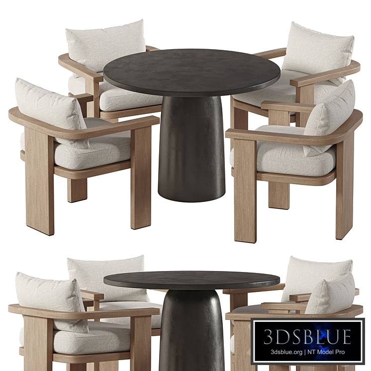 Tahana Outdoor Dining Armchair and Basil Table By Fourhands