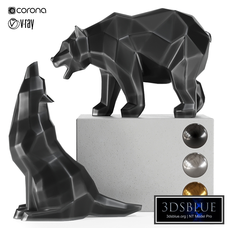 geometric wolf and bear statue