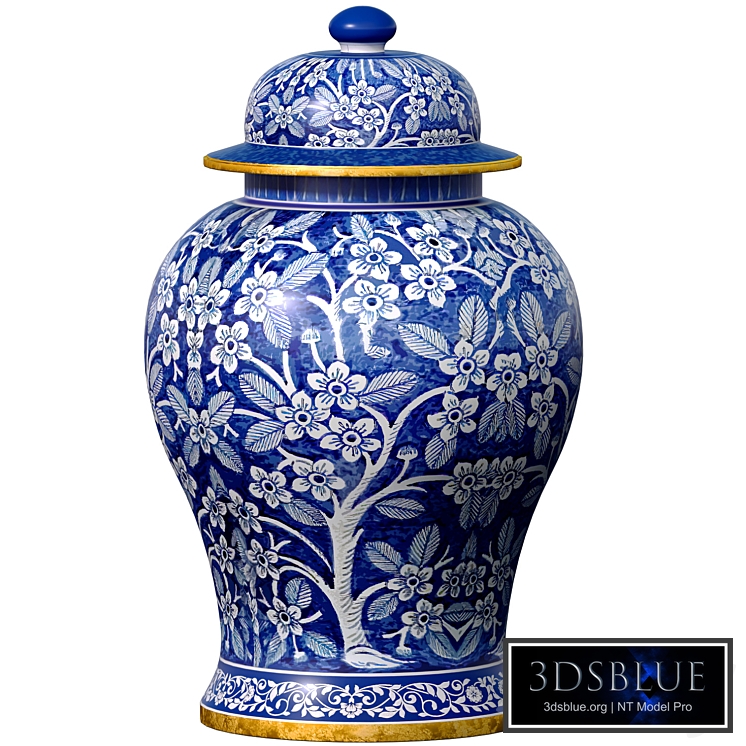 Traditional Ceramic Decorative Blue and White Vase Jar with Sakura Pattern Chinoiserie Ginger Jars