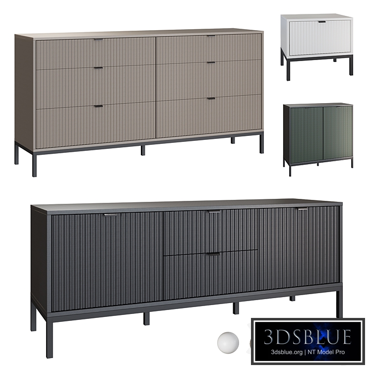 Set set of TV Stand, Bedside Table, Travis-1 Stand and Travis-2 Chest of Drawers