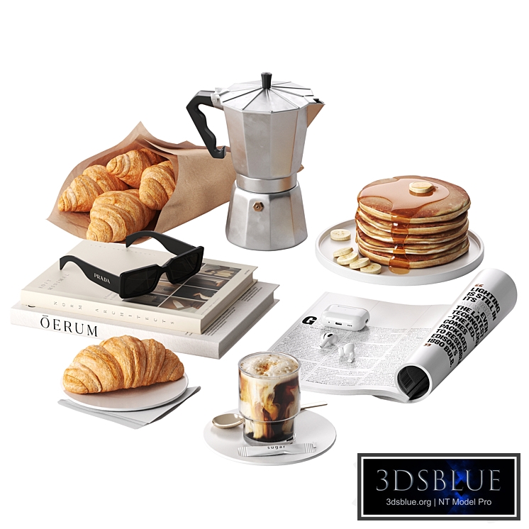 French breakfast with coffee and croissant