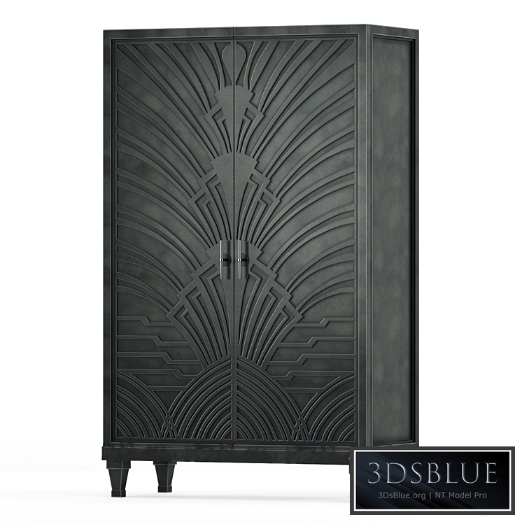 Miranda Hollywood Regency Art Deco Carved Wood Gunmetal Cabinet