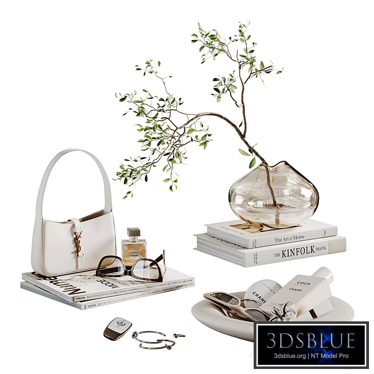 Decorative set with a small beige bag