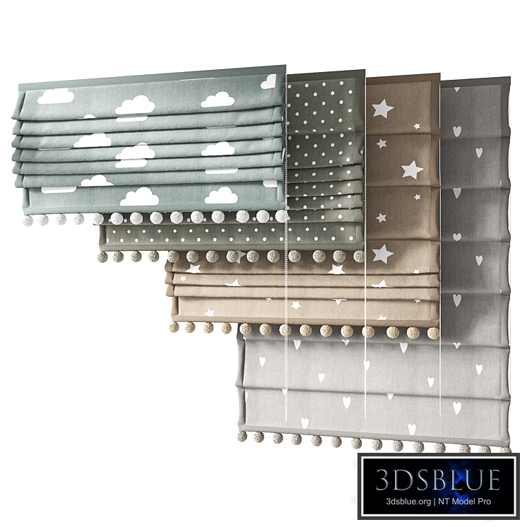 Roman curtains for the nursery with pompoms ZS 01