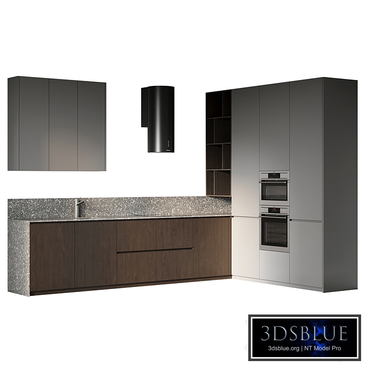 Corner kitchen in dark colors