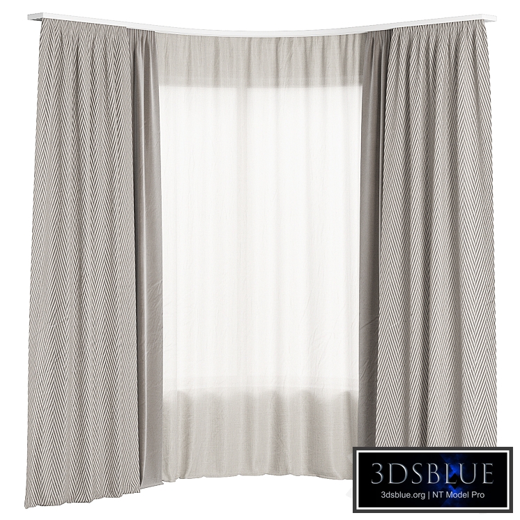 Curtains with tulle for corner radius window 003