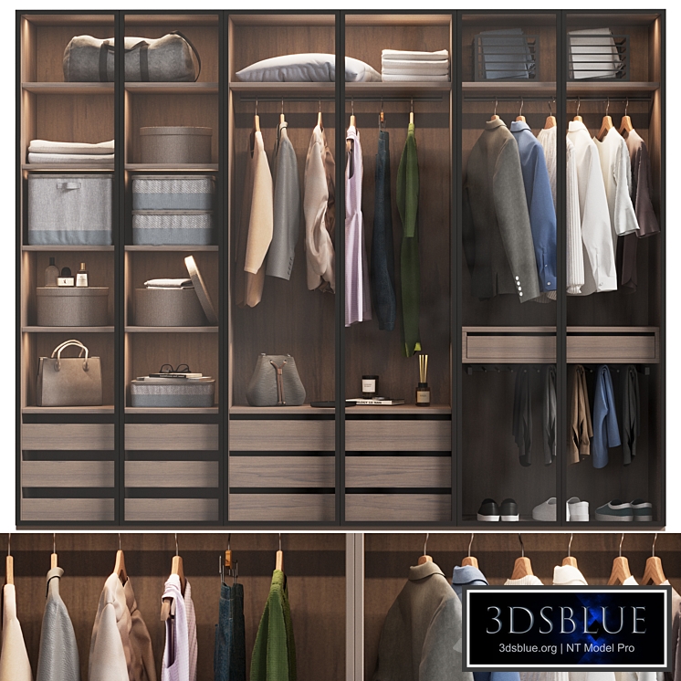 Wardrobe with clothes, with glass doors