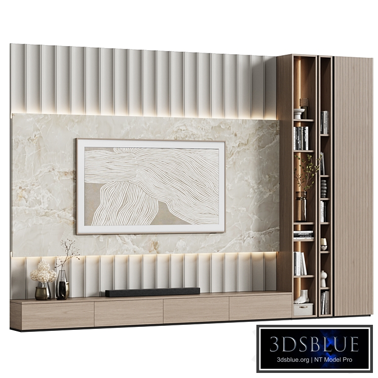 TV wall in a modern minimalist style with decor 15