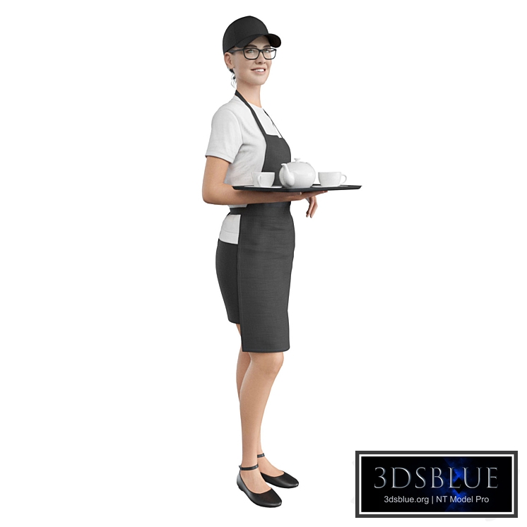 Cafe waiter in a black apron