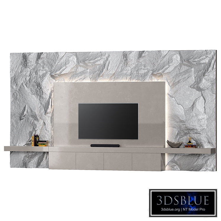 Minimalistic TV wall with a stone surface