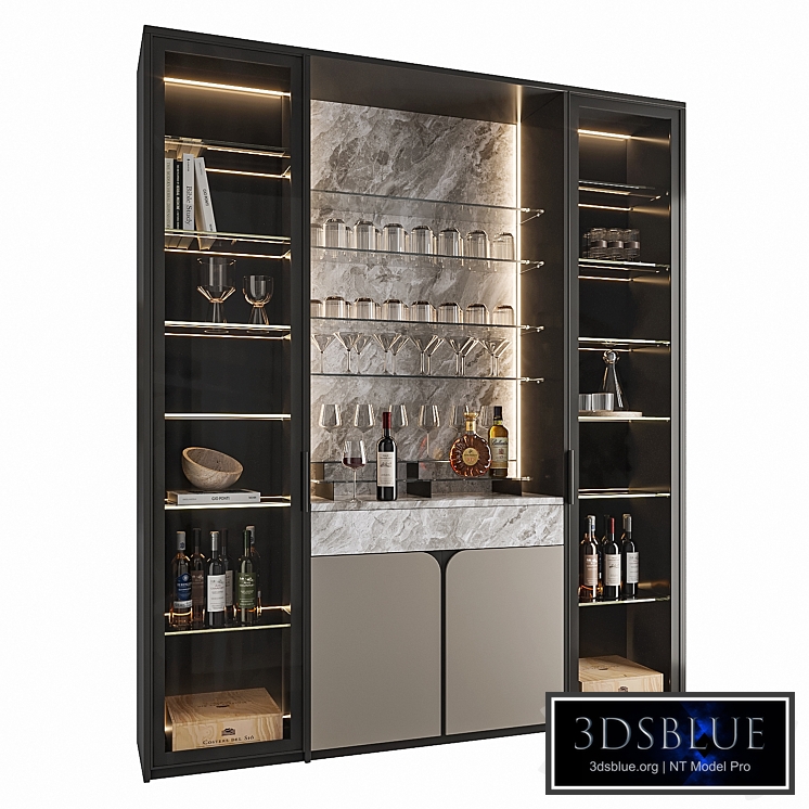 Wine Cabinet With Glasses & Decoration 002