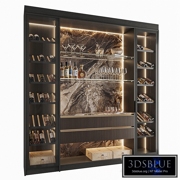 Wine Cabinet With Glasses & Decoration 005