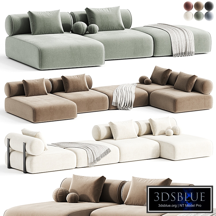 Contemporary Modular System, Black Steel/Water Repellent Velvet