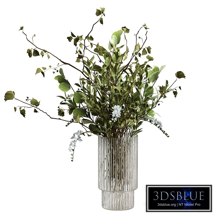 Bouquet of branches and flowers in a glass vase