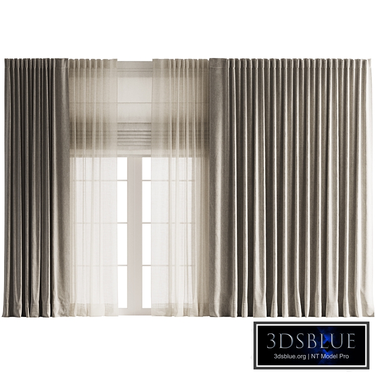 Thick Curtains with Tulle and Roman Shades