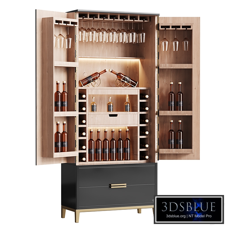 Modern Wine cabinet with dishes and glasses 03
