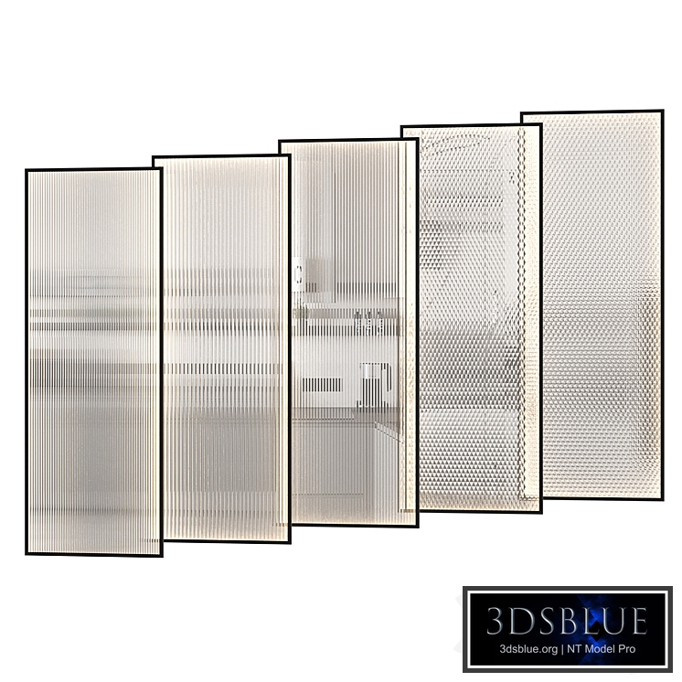 Partitions made of ribbed glass with lighting.