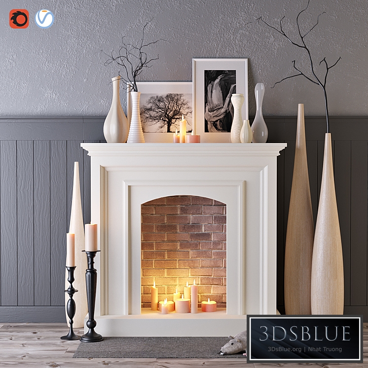 Decorative fireplace with candles